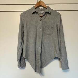 Madewell 100% Cotton Flannel Tie-Front Button-Down Feathered Gray Shirt
